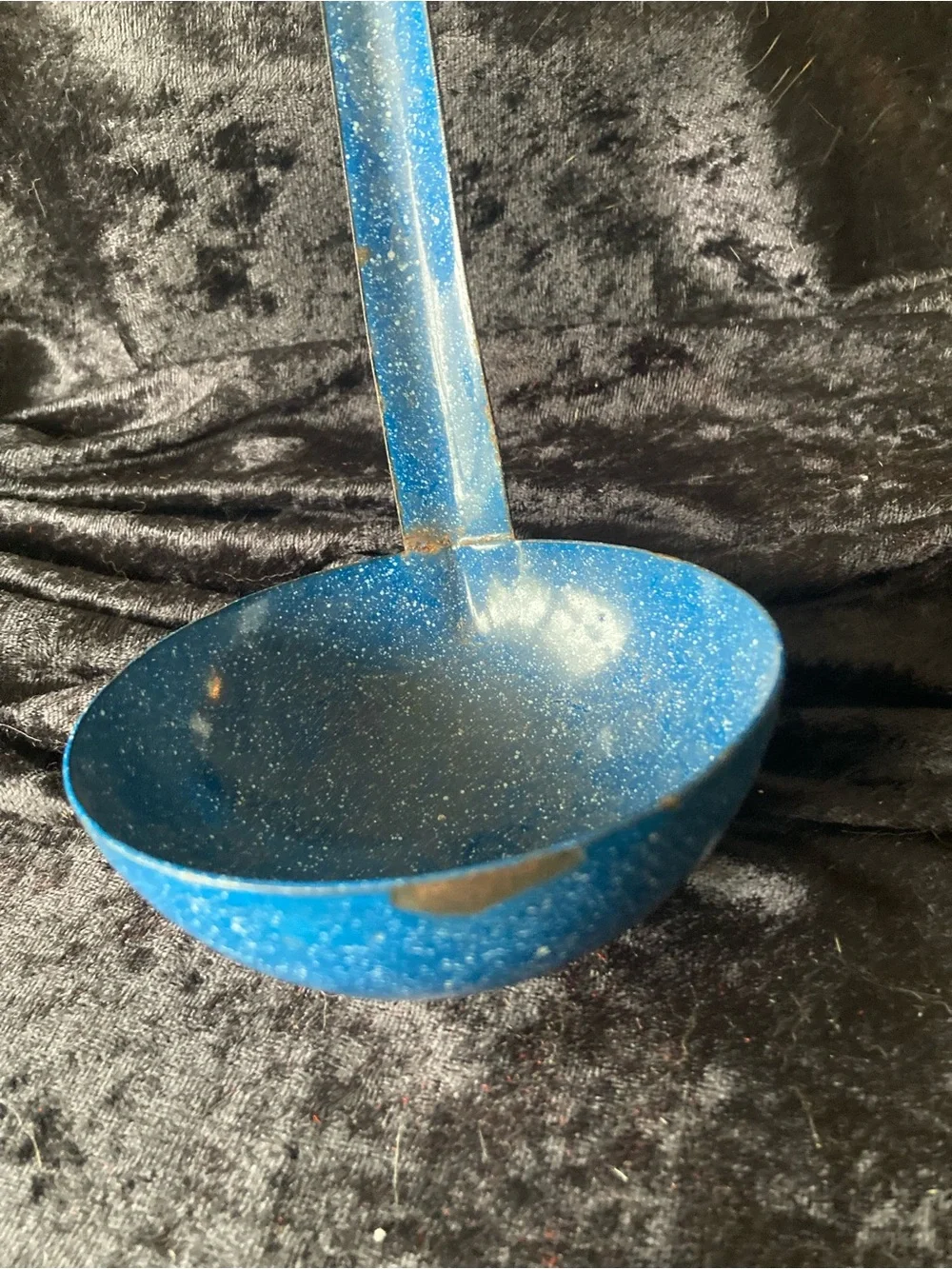 Blue Speckled Enamel Ladle vintage Farmhouse
